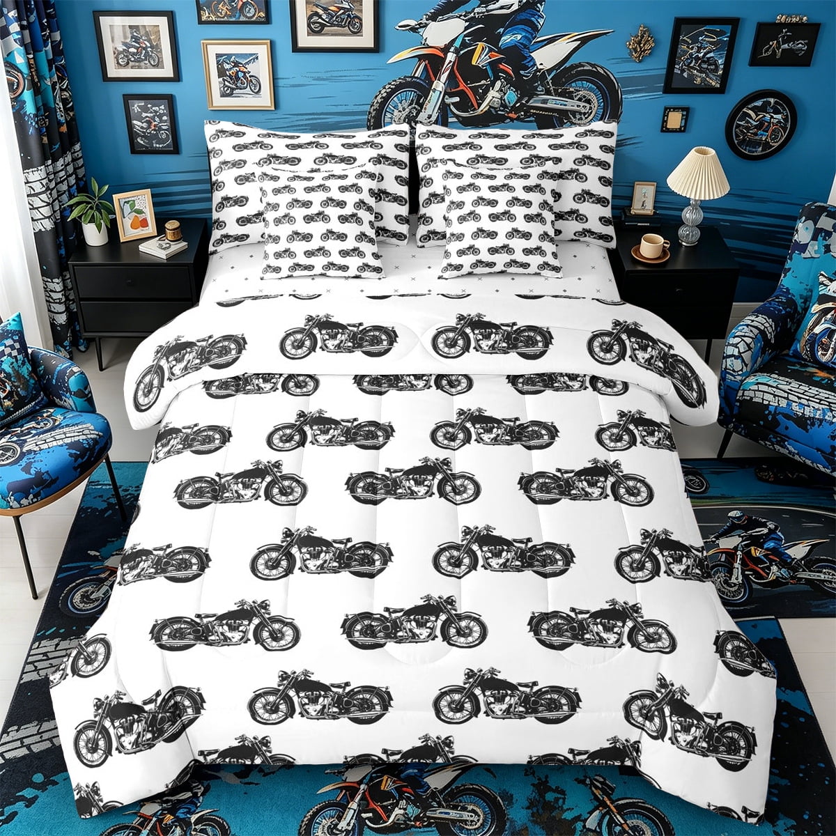 Castle Fairy Vintage Retro Motorcycle Bedding Comforter Set 7 Pieces ...