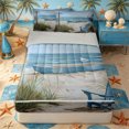 thumbnail image 1 of Castle Fairy Vintage Shore Landscape Print Zipper Full Size Comforter Sets with Fitted Sheet and 2 Pillowcases,Boat Seagull Grass Wooden Beach Wall Art Zipper Bedding Set,Blue Taupe,Reversible,4pcs, 1 of 6