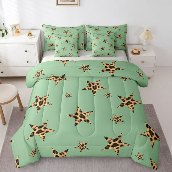Castle Fairy Vintage Stars Print Bedding Comforter Set,Cheetah Print Full Bedding Set