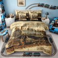 thumbnail image 1 of Castle Fairy Vintage Steam Train Bedding Comforter Set 7 Pieces for Boys, Blueprint Print Full Bedding Set for Bedroom, Brown Beige,Black Reversible, 1 of 7