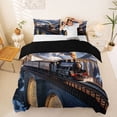 thumbnail image 1 of Castle Fairy Vintage Steam Train Queen Duvet Cover Set for Adults, Mountain Print Bedding for Bedroom, Black White,Black Reversible,3-Piece,No Comforter, 1 of 6