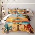 thumbnail image 1 of Castle Fairy Vintage Surfboard Sign Quilt Full,Sunset Palm Coastal Landscape Full Bedspread Sets,Orange Sand, 1 of 7