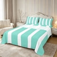 thumbnail image 1 of Castle Fairy Vintage Thin Vertical Stripe King Sheets 4pcs,Bohemian Wide Band Bedding,Teal White,1 Flat Sheet, 1 Fitted Sheet and 2 Pillowcases, 1 of 7