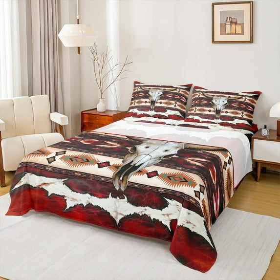 Castle Fairy Vintage Tribal Aztec Twin Sheet Sets,Western Bull Skull Bedding