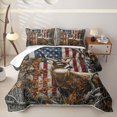 thumbnail image 1 of Castle Fairy Vintage USA Flag Whitetail Deer Quilt King for Teens,Autumn Maple Birch Rustic Wood King Coverlet Set,Brown Red Cream, 1 of 7