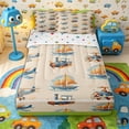 thumbnail image 1 of Castle Fairy Vintage Vehicle Zipper Twin Comforter Sets with Fitted Sheet and 2 Pillowcases for Boys,Airplane Pattern Zipper Bedding Set for Bedroom,Blue Orange,4-Piece,Reversible, 1 of 6