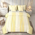 thumbnail image 1 of Castle Fairy Vintage Vertical Stripe King Bedding 7pcs,Abstract Thin Line King Bed in a Bag,Gold Cream White,Reversible, 1 of 7