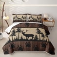 thumbnail image 1 of Castle Fairy Vintage Wood Deer Quilt Full,Rustic Woodland Animal Full Bedspread Sets,Black Tan, 1 of 7