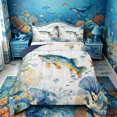 thumbnail image 1 of Castle Fairy Warm Watercolor Freshwater Pike Full Size Comforter Sets 3-Piece,Reef Jellyfish Coastal Underwater Scene Bedding Comforter Set,Teal Orange,Reversible,1 Comforter and 2 Pillowcases, 1 of 6