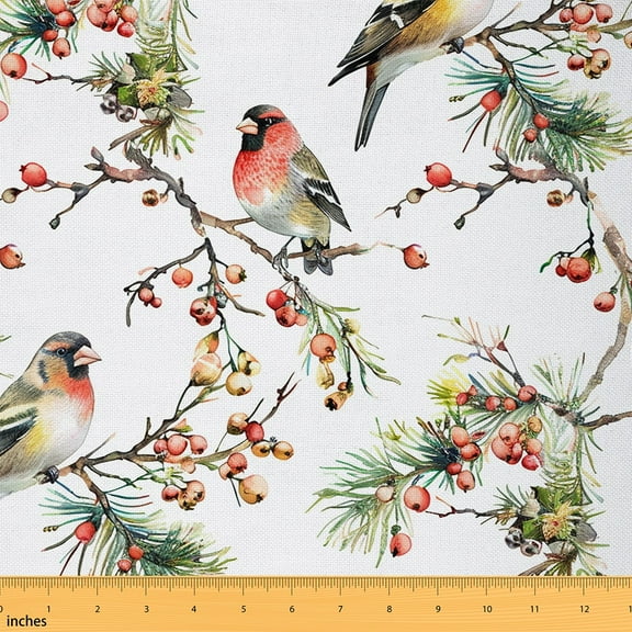 Castle Fairy Watercolor Bird Fabric by the Yard 1 Yard, Pink Pomegranate Fruit Room Decor Fabric by the Yard, Branches Leaves Fabric for Sewing, Ultra Soft Home Decor