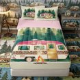 thumbnail image 1 of Castle Fairy Watercolor Camper Zipper Twin Comforter Sets with Fitted Sheet and 2 Pillowcases,Leopard Campfire Forest Zipper Bedding Set for Bedroom,Green Pink,4-Piece,Pink Reversible, 1 of 6