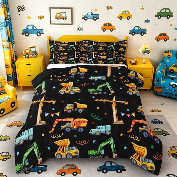Castle Fairy Watercolor Construction Pattern Queen Comforter Set 3pcs for Teens, Party Art Bedding Comforter Set for Bedroom, Yellow Black,Black Reversible