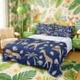 thumbnail image 1 of Castle Fairy Watercolor Elephant Giraffe Lion Queen Sheets 4 Pieces,Tropical Palm Leaves Wildlife Queen Sheet Sets,Navy Cream,1 Fitted Sheet, 1 Flat Sheet and 2 Pillowcases, 1 of 6