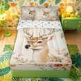 thumbnail image 1 of Castle Fairy Watercolor Floral Deer Zipper Twin Comforter Sets with Fitted Sheet and 2 Pillowcases,Romantic Rose Leaves Zipper Bedding Set,Peach Blue Cream,Reversible,4-Piece, 1 of 6