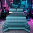 thumbnail image 1 of Castle Fairy Watercolor Horizontal Stripe Queen Comforter Set 3 Pieces,Abstract Thin Line Comforter Sets Queen,Cyan Navy Teal,Reversible,1 Comforter and 2 Pillowcases, 1 of 6