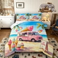 thumbnail image 1 of Castle Fairy Watercolor Ice Cream Truck Full Size Comforter Sets 3 Pieces for Kids, Beach Summer Print Bedding Sets for Bedroom, Pink Blue, 1 of 6