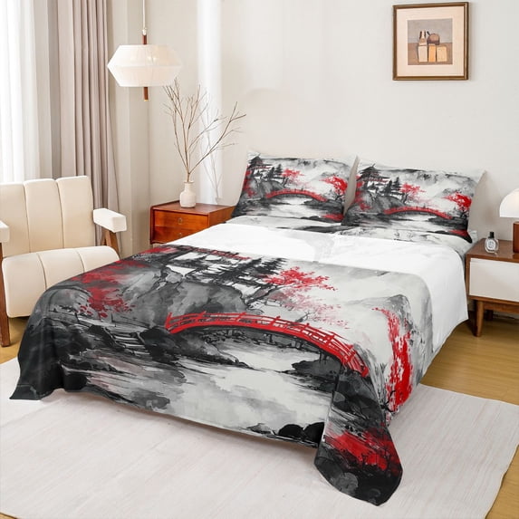 Castle Fairy Watercolor Scenery Full Size Sheets,Japanese Style Bed Sheets