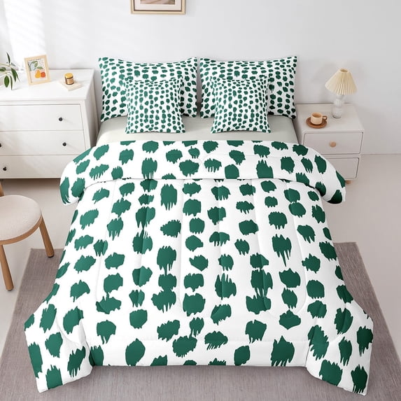 Castle Fairy Watercolor Splash 7 Pieces Bedding Comforter Set,Green White Full Bedding Set Lightweight,Geometric Theme Fitted Sheet Flat Sheet,Lightweight Abstract Room Decor,Reversible