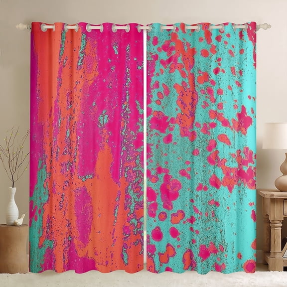 Castle Fairy Watercolor Splash Black Out Curtains,Pink Teal Curtains Pack of 2 (42x63 Each),Tie Dye Bedroom Curtains,Breathable Abstract Home Decor