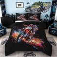 thumbnail image 1 of Castle Fairy Watercolor Splash Motocross Full Size Comforter Sets 3 Pieces for Teens, Dirt Bike Rider Bedding Sets for Bedroom, Black Red,Black Reversible, 1 of 6