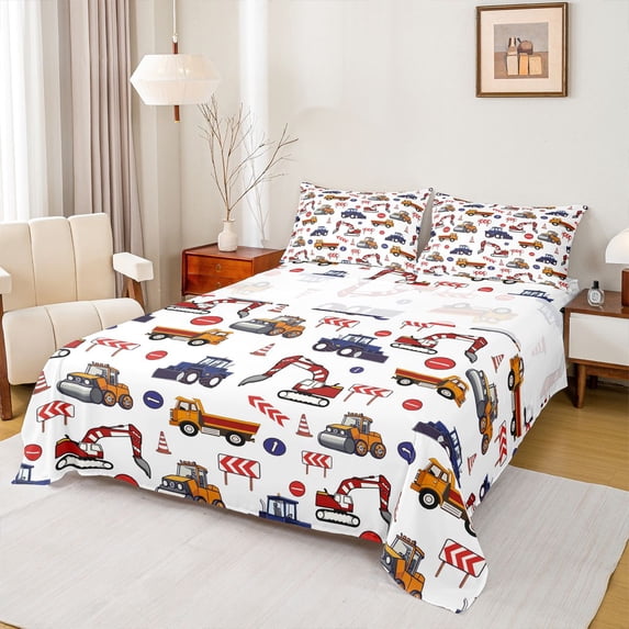 Castle Fairy Watercolor Splash Motocross Full Size Sheets 4-Piece for Teens, Dirt Bike Rider Bed Sheets for Bedroom, Blue Orange Red