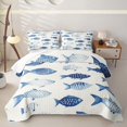 thumbnail image 1 of Castle Fairy Watercolor Striped Fish Twin Quilt Set,Dot Scale Aquatic Silhouette Twin Coverlet Set,Navy White, 1 of 7
