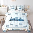 thumbnail image 1 of Castle Fairy Watercolor Train Twin Bedding Sets 7-Piece for Teens,Stripe Cloud Art Bedding Comforter Set for Bedroom,Light Blue White, 1 of 7