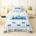 thumbnail image 1 of Castle Fairy Watercolor Train Twin Comforter Sets 3-Piece for Teens, Stripe Cloud Art Bedding Set for Bedroom, Light Blue White, 1 of 6