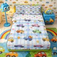 thumbnail image 1 of Castle Fairy Watercolor Truck Zipper Twin Comforter Sets with Fitted Sheet and 2 Pillowcases for Girls,Plaid Check Art Zipper Bedding Set for Bedroom,Blue Green Yellow,4-Piece,Reversible, 1 of 6