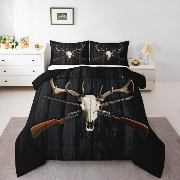 Castle Fairy Western Bull Skull Bedding Comforter Set 2pcs for Female Men,Vintage Lodge Cabin Twin Comforter Sets Microfiber,Western Hunting Theme Breathable Bedding Set,Ultra Soft Home Decor