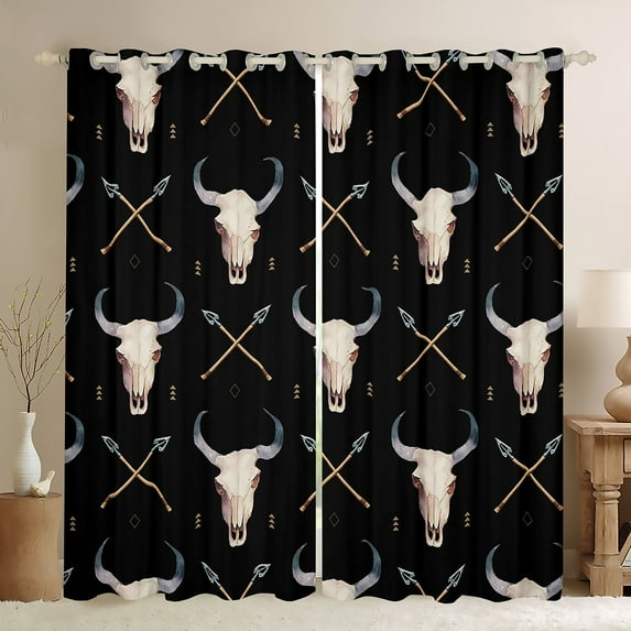 Castle Fairy Western Bull Skull Black Out Curtains for Teens Adults,Bohemian Boho Curtains Pack of 2 (42x63 Each),Exotic Style Bedroom Curtains,Luxury Bedroom Decor