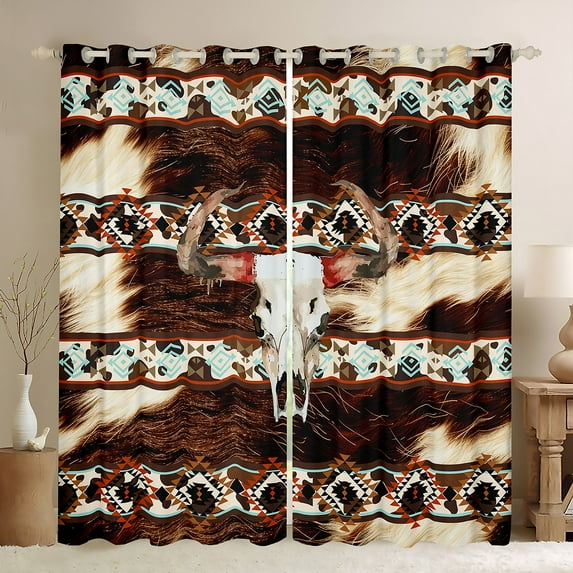 Castle Fairy Western Bull Skull Curtains Pack of 2 (42x84 Each) for Female Men Women,Bohemian Tribal Aztec Curtains Blackout,Farmhouse Animal Cow Print Bedroom Curtains,Breathable Home Decor