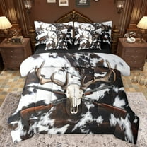 Castle Fairy Western Bull Skull Twin Bedding Sets 7-Piece for Boys Girls,Farmhouse Cow Print Bedding Comforter Set Microfiber,Wildlife Animal Hunting Breathable Sheet Sets,Super Cozy Room Decor