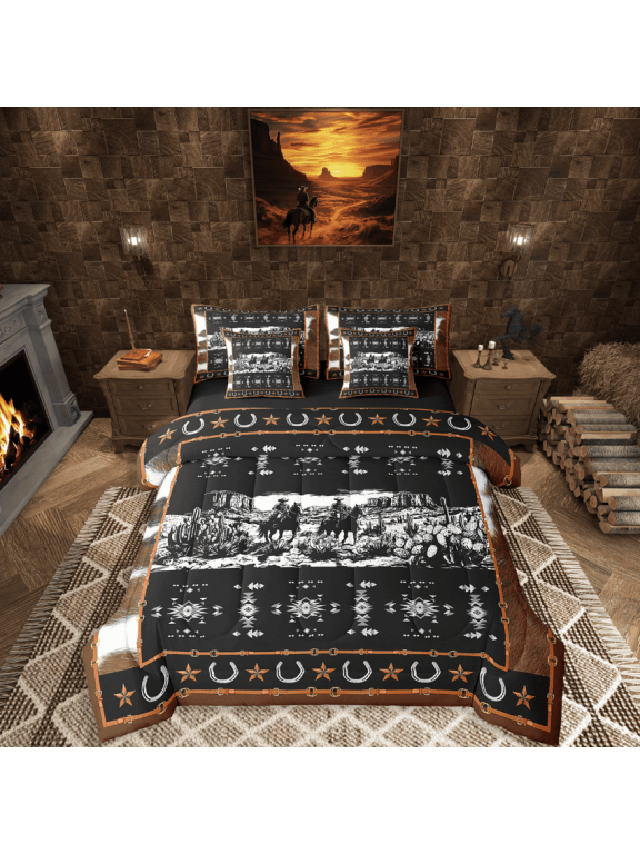 Western Cowboy 7-Piece Twin Bedding Sets,Bohemian Aztec Bedding Comforter Set,Animal Print Breathable Sheet Sets,Luxury Boho Bedroom Decor,Reversible