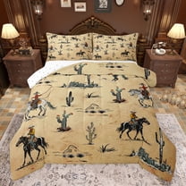 Castle Fairy Western Cowboy Bedding Comforter Set 2pcs for Adults Female Men,Vintage Aesthetic Twin Comforter Sets Microfiber,Retro Botanical Cactus Breathable Bedding Set,Super Cozy Room Decor