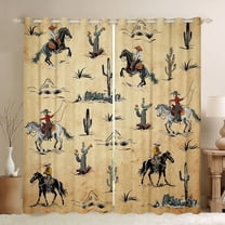 Castle Fairy Western Cowboy Black Out Curtains for Adults Female Men,Vintage Aesthetic Curtains Pack of 2 (42x63 Each),Retro Botanical Cactus Bedroom Curtains,Super Cozy Room Decor