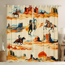 Castle Fairy Western Cowboy Black Out Curtains for Female Men,Blue Orange Curtains Pack of 2 (42x63 Each),Exotic Style Bedroom Curtains,Ultra Soft Home Decor