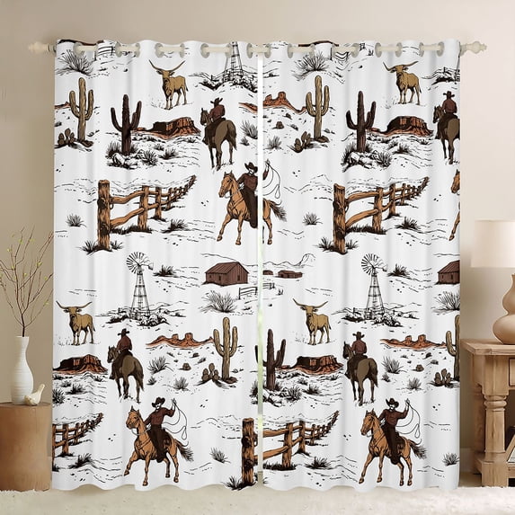 Castle Fairy Western Cowboy Black Out Curtains,Cow Curtains Pack of 2 (42x63 Each)