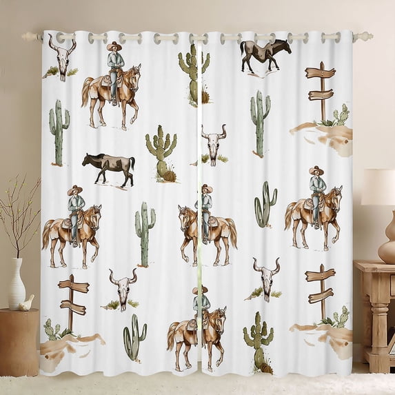 Castle Fairy Western Cowboy Curtains Pack of 2 (42x84 Each) for Boys Girls,Exotic Style Cactus Bull Skull Curtains Blackout,Retro Vintage Aesthetic Bedroom Curtains,Luxury Bedroom Decor