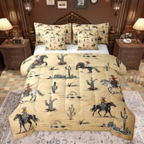 Castle Fairy Western Cowboy Twin Bedding Sets 7-Piece for Adults Female Men,Vintage Aesthetic Bedding Comforter Set Microfiber,Retro Botanical Cactus Breathable Sheet Sets,Super Cozy Room Decor