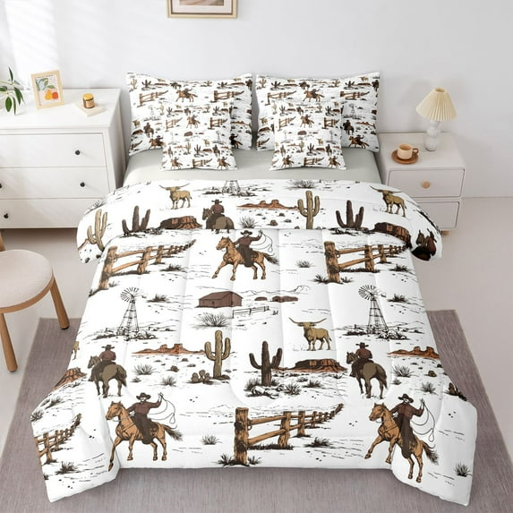 Castle Fairy Western Cowboys Bedding Comforter Set,Farm Highland Cow Full Bedding Set