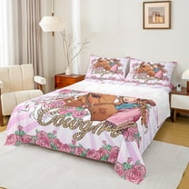 Castle Fairy Western Cowgirl Twin Sheet Sets 3pcs for Girls,Chic Floral Rose Horse Twin Fitted Sheet Microfiber,Dreamy Princess Breathable Flat Sheet,Super Cozy Room Decor