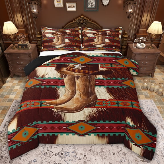Castle Fairy Western Farmhouse Cow Print Twin Comforter Sets,Bohemian Aztec Bedding Set