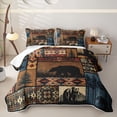 thumbnail image 1 of Castle Fairy Western Patchwork Bear Quilt King for Teens,Tribal Boho Aztec King Coverlet Set,Red Brown Black, 1 of 7