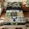 thumbnail image 1 of Castle Fairy Western Patchwork Moose Zipper Queen Comforter Set with Fitted Sheet and 2 Pillowcases,Plaid Tribal Arrow Camo Zipper Bedding Set,Green Khaki Black,Black Reversible,4 Pieces, 1 of 6