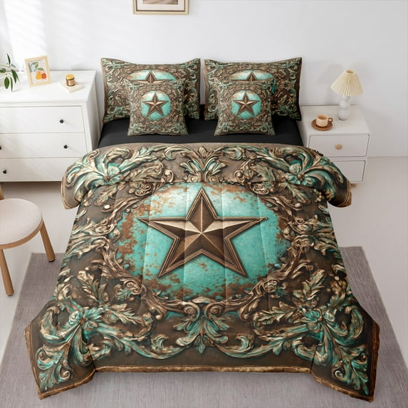 Castle Fairy Western Texas Stars Bedding Comforter Set,Bohemian Damask Queen Bedding Sets