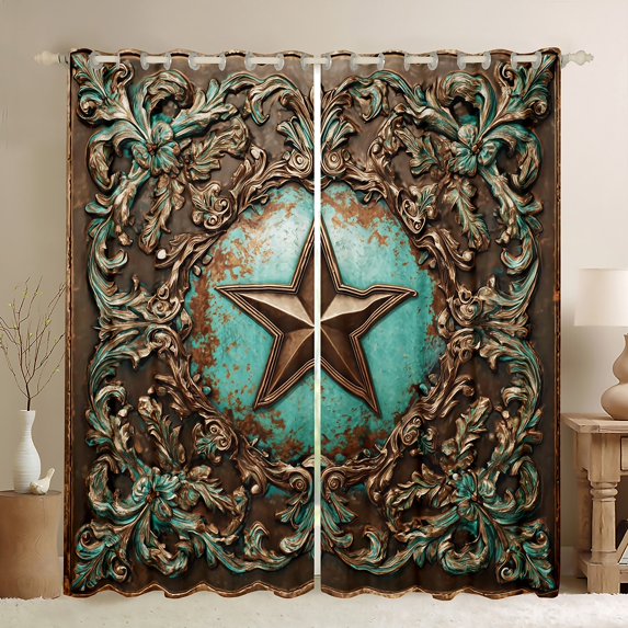 Castle Fairy Western Texas Stars Black Out Curtains,Damask Curtains Pack of 2 (42x63 Each)