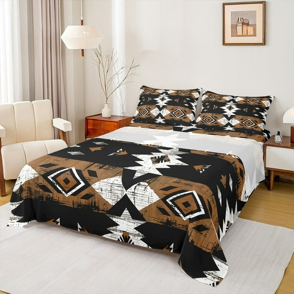 Castle Fairy Western Theme 4 Pieces Queen Sheet Sets,Tribal Aztec Ultra Soft Flat Sheet,Exotic Style Queen Fitted Sheet,Luxury Teens Bedroom Decor
