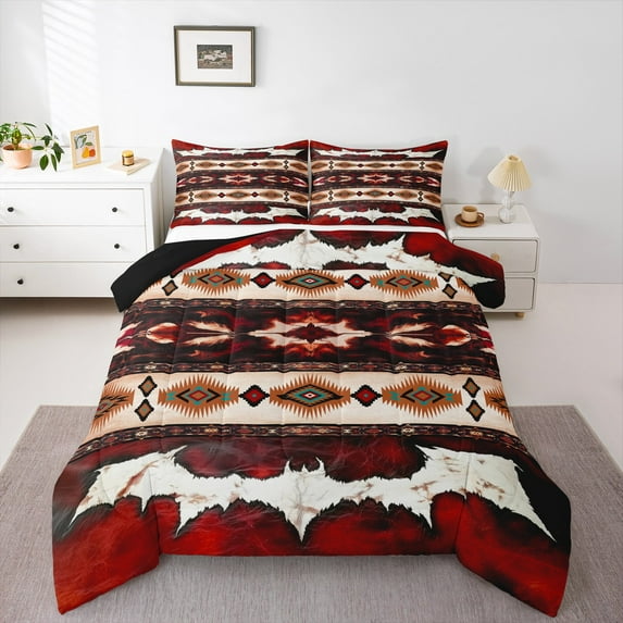 Castle Fairy Western Tribal Aztec Queen Comforter Set,Black Red Bedding Comforter Set