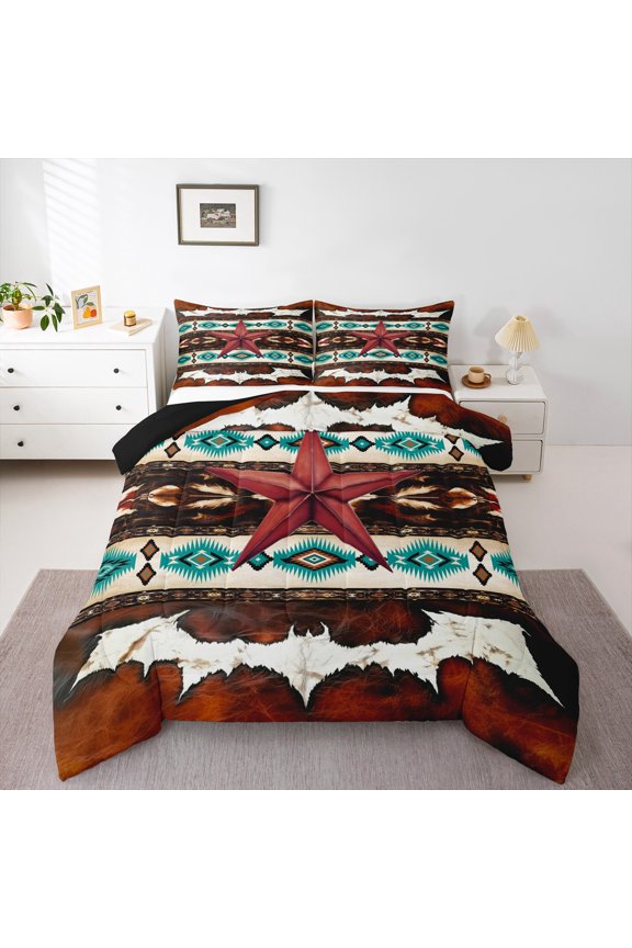 Western Tribal Aztec Twin Comforter Sets,Red Texas Star Bedding Set